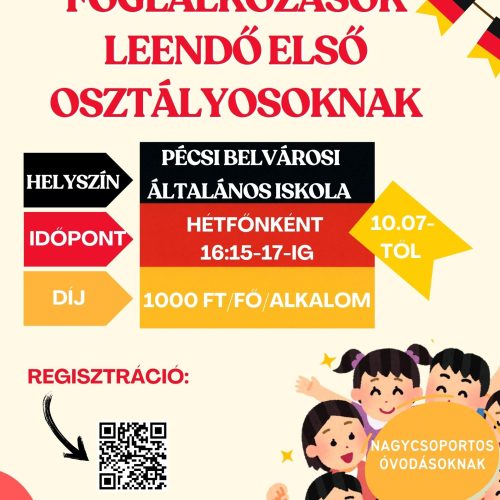 Német nyelvi foglalkozások leendő első osztályosoknak / Regisztrációs link